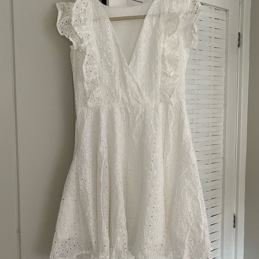 white eyelet v-neck dress